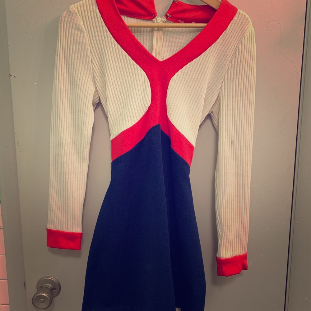 Vintage tie-back dress red, white and navy